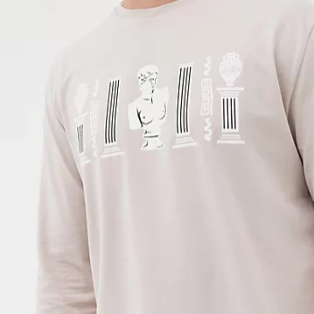 ASOS DESIGN Museum Historical Statue Bust Print Long Sleeve Shirt